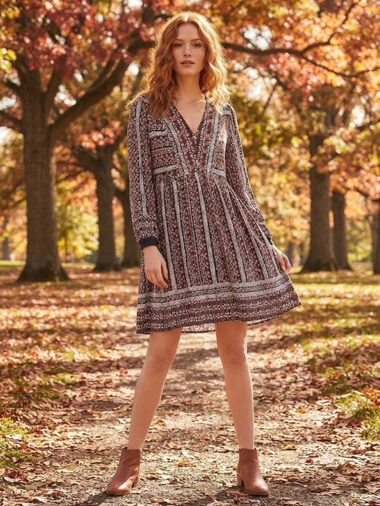 maeve long sleeve embroidered boho mini dress | Dresses | Maeve By Anthropologie Naomi Brown Floral Vneck shoulder moment is your Size:58 Regular-52 Waist Women's V-Neck Dress Casual rtw 2023 01 pre spring